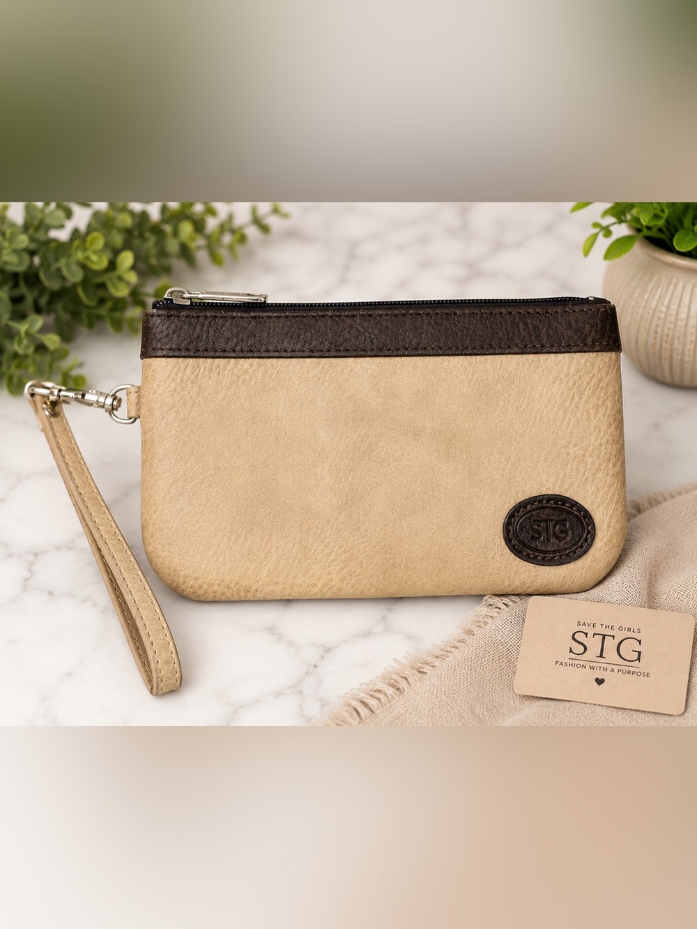 STG Save The Girls Phone Wristlet Wallet Tan Brown Touchscreen Pouch